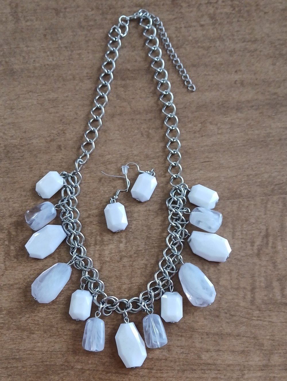 Paparazzi-White Statement Necklace & Earrings Set - Fashion Jewelry